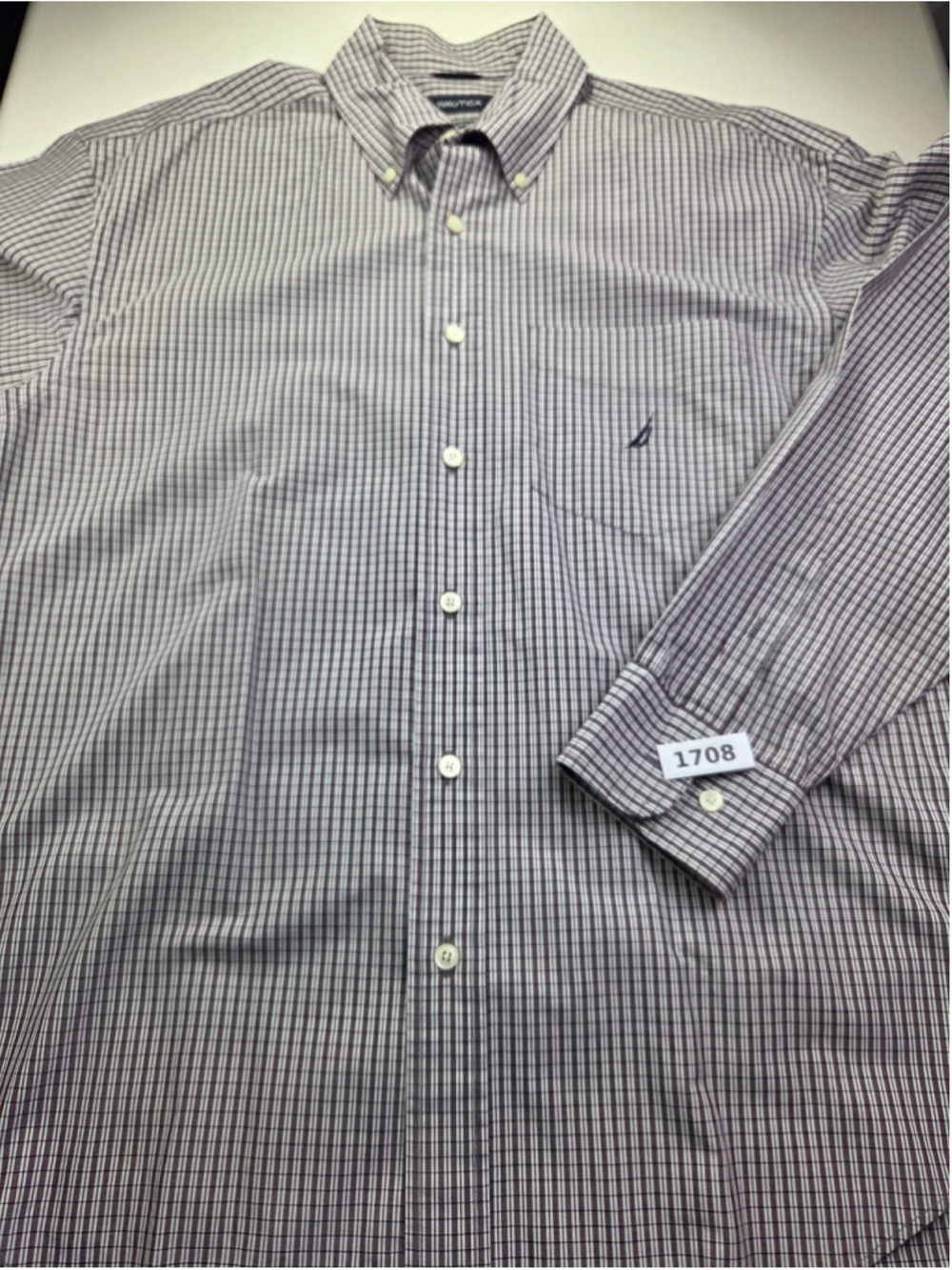 Men's Nautica Button Down Shirt Size L Purple White Plaid #1708